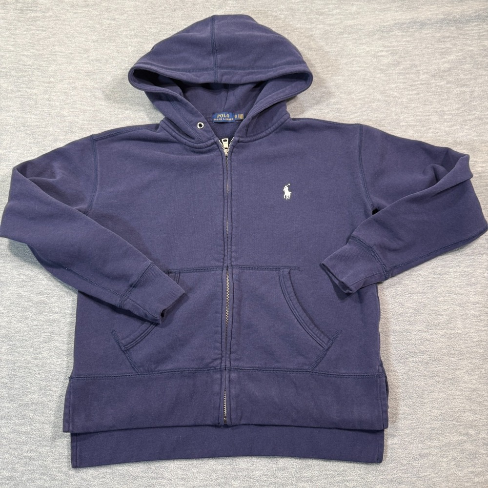 Ralph Lauren Hoodie Boys XS Navy‎ Blue Full Zip Polo Pony Logo Fleece Jacket